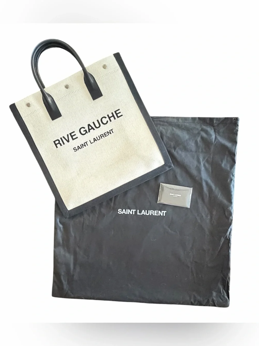 Saint Laurent (YSL) Rive Gauche Tote in Cream and Black